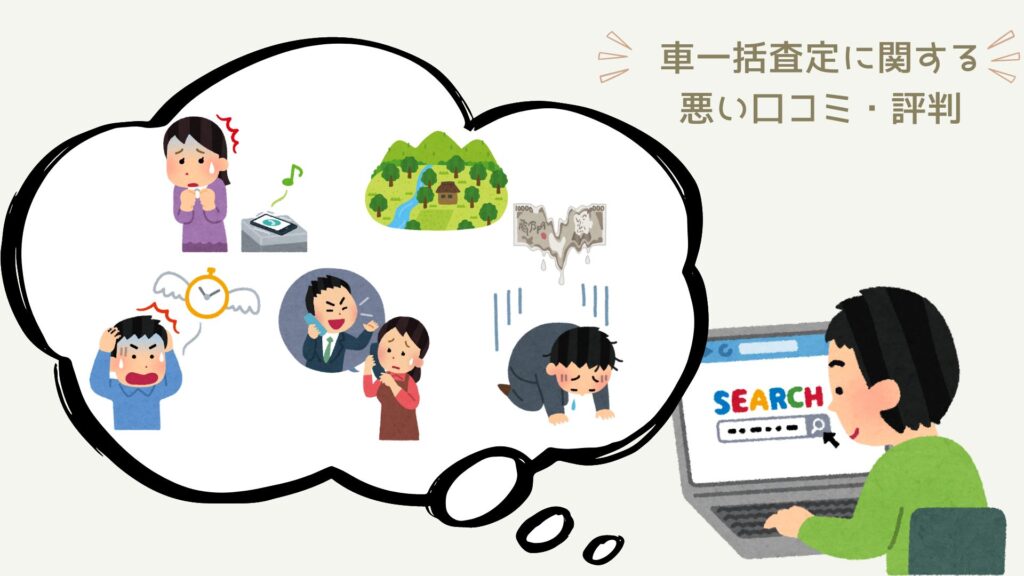 車一括査定に関する悪い口コミ・評判。悪い口コミで一番多いのが「買取業者からのしつこい電話営業」。次いで「買取業者が査定額を言わない」「契約後の減額」などがあります。対処法を知らないと痛い目にあいますね。